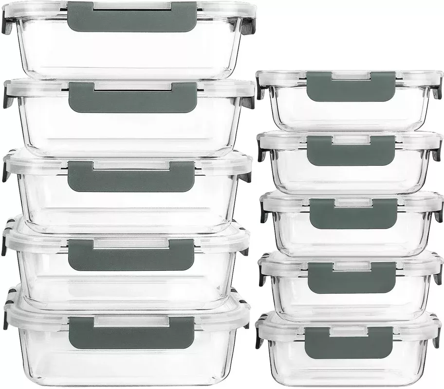 [10-Pack] Glass Meal Prep Containers with Lids, MCIRCO Food Storage Containers with Snap Locking Lids, Airtight Lunch Containers, Microwave, Oven, Freezer and Dishwasher