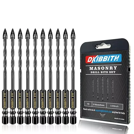 10 Pcs 3/16" Masonry Concrete Drill Bit Set for Tile Brick Glass Plastic Wood, Cross Tungsten Carbide Tip, Hex Shank, Work with Ceramic Porcelain Tile Wall Mirror Paver, 3/16 Inch Drill Bits,5mm.