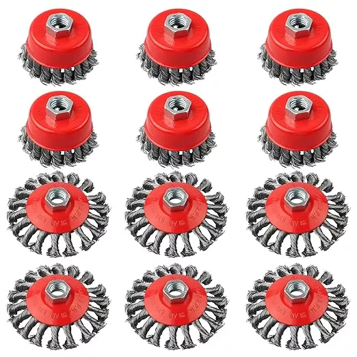 12 Pack Wire Brushes - 4 Inch Angle Grinder Wire Wheel, 5/8 Inch Threaded Arbor, 0.02 Inch Carbon Steel