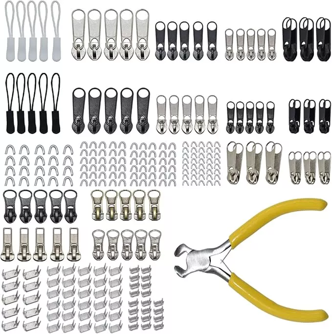 253Pcs Zipper Repair Kit with Installation Pliers, Zipper Extension Pulls for Sleeping Bags, Jackets, Tents, Luggage, Backpacks, Boots