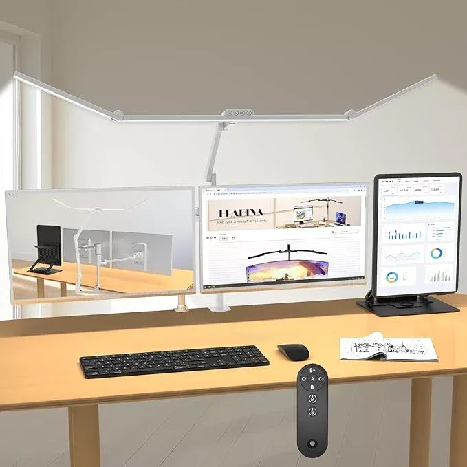 36W Ultra Bright Architect Desk Lamp with Clamp, Tall Overhead Rotatable Led Desk Light for Home Office, 47Inch Long Adjustable Monitor Light Bar with Remote for Computer Screen Desktop Table