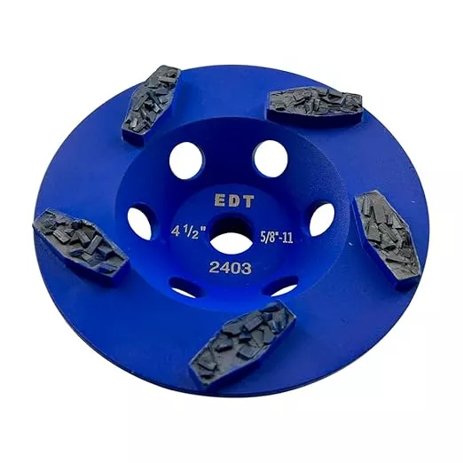 4.5" PCD Grinding Wheel for Epoxy, Glue, Mastic and Paint, 5 Crushed Chip PCD Segments, 5/8"-11 Threaded Arbor