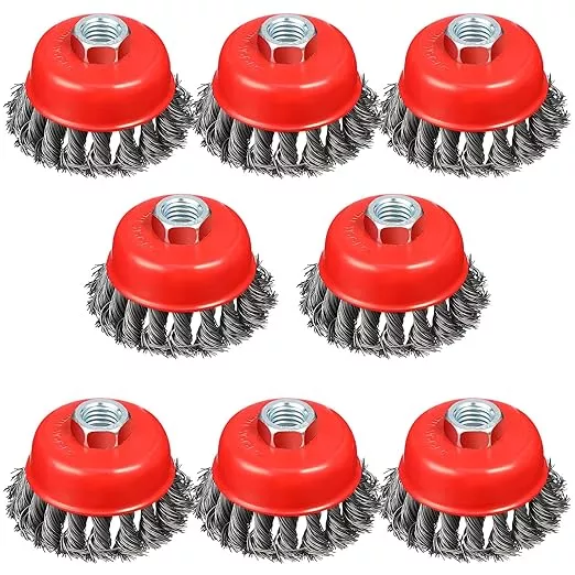 4" Wire Wheel for Angle Grinder, 8PCS Twisted Knotted Wire Brush for Grinder 5/8 Inch-11 Threaded Arbor, 0.02" Carbon Steel Angle Grinder Wire Wheel for Deep Sanding, Heavy Rust Paint.(8)