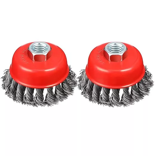 4" Wire Wheel Cup Brush, Coarse Twisted Knotted Wire Wheel for Angle Grinder, 5/8 Inch-11 Threaded Arbor, 0.020" Carbon Steel Wire Brush for Grinder, Heavy Cleaning Rust, Abrasive. (2)