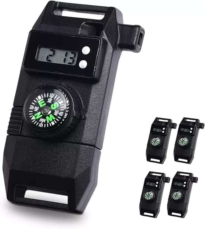5/8 Inch Compass Flint Scraper Fire Starter Whistle Buckle Paracord Bracelet Outdoor Camping Emergency Survival Travel Kits
