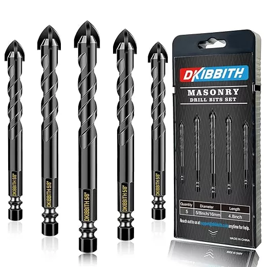 5 Pcs 5/8" Masonry Concrete Drill Bit Set for Tile Brick Glass Plastic Wood, Cross Tungsten Carbide Tip, Hex Shank, Work with Ceramic Porcelain Tile Wall Mirror Paver,5/8 Inch Drill Bits, 16mm