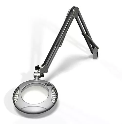 6" Round Green-Lite LED Magnifier - 4 Diop (2X) - Table Edge Clamp - 43" Reach - Silver