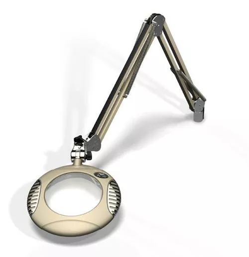6" Round Green-Lite LED Magnifier - 5 Diop (2.25X) - Screw Down - 43" Reach - Shadow White