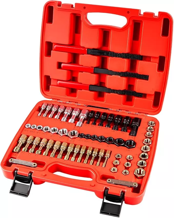 61Pcs Thread Repair Kit, UNC, UNF & Metric Thread Chaser Set, Rethread Repair Tool with Taps Dies Thread Files and Thread Pitch Gauge for Repair or Reshape Damaged Threads Bolts, Nuts and Screws