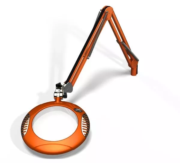 7.5" Round Green-Lite LED Magnifier - 5 Diop (2.25X) - Table Edge Clamp - 43" Reach - Brilliant Oran
