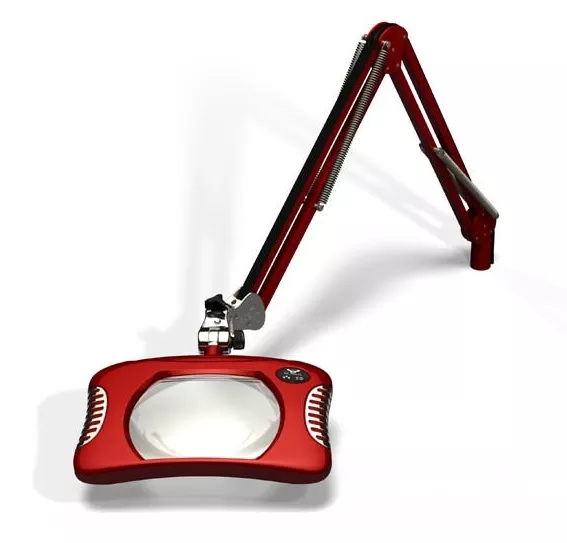 7" x 5.25" Rectangle Green-Lite ESD Safe Magnifier - Table Edge Clamp - 43" Reach - Blaze Red