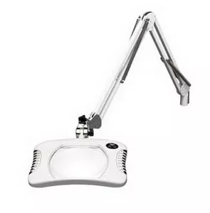 7" x 5.25" Rectangle Green-Lite ESD Safe Magnifier - Table Edge Clamp - 43" Reach - Medical White