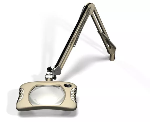 7" x 5.25" Rectangle Green-Lite ESD Safe Magnifier - Table Edge Clamp - 43" Reach - Shadow White