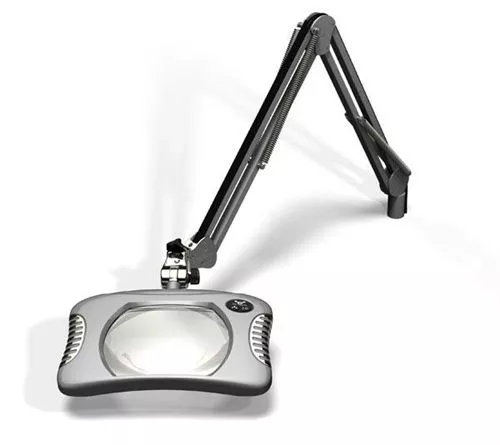 7" x 5.25" Rectangle Green-Lite ESD Safe Magnifier - Table Edge Clamp - 43" Reach - Silver