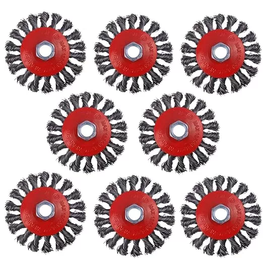 8 Pack 4 Inch Wire Wheels for Angle Grinder, Wire Wheel Brush for 4 1/2 Angle Grinder, Twist Knotted Carbon Steel Wire Wheel with 5/8" Thread Arbor for Removing Rust