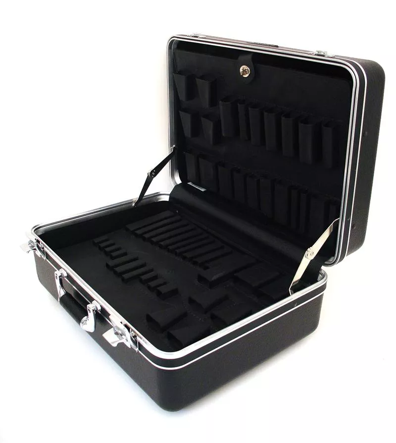 928T-CB DELUXE POLYETHYLENE TOOL CASE WITH CHROME HARDWARE, BLACK