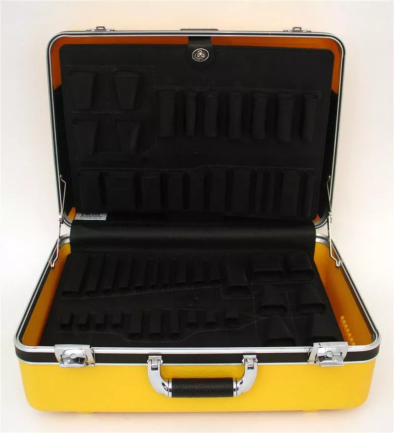928TY-CB DELUXE POLYETHYLENE TOOL CASE WITH CHROME HARDWARE, YELLOW