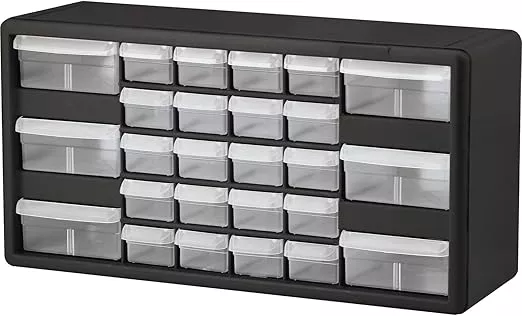 Akro-Mils 26-Drawer Plastic Drawer Storage Cabinet for Garage Organization, Bead Organizer, Building Bricks Storage, Teacher Toolbox, Makeup Organizer, 20-Inch W x 6-Inch D x 10-Inch H, 10126 Yellow
