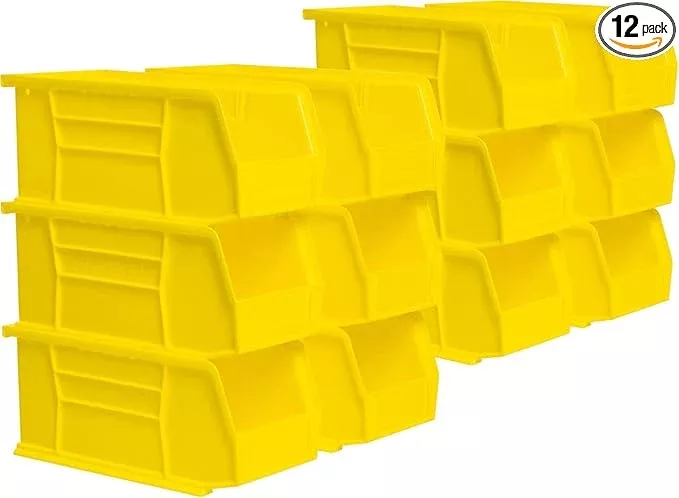 Akro-Mils 30230 AkroBins Plastic Storage Bins, Space-Saving Stackable Bins for Garage, Pantry, Craft Organization, 11-" x 5-" x 5-", Red, 12-Pack