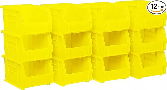 Akro-Mils 30237 AkroBins Plastic Storage Bins, Space-Saving Stackable Bins for Garage, Pantry, Craft Organization, 9-Inch x 6-Inch x 5-Inch, Stone, 12-Pack