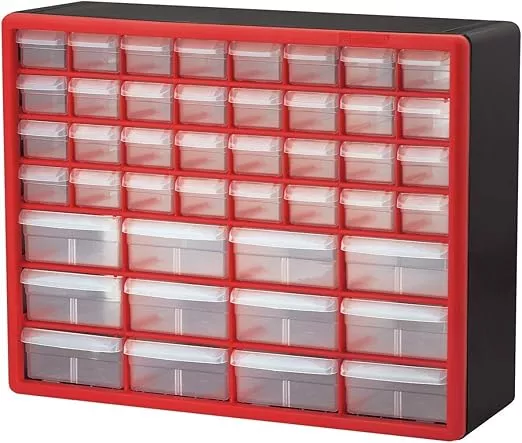 Akro-Mils 44-Drawer Plastic Drawer Storage Cabinet for Garage Organization, Bead Organizer, Building Bricks Storage, Teacher Toolbox, Makeup Organizer, 20-Inch W x 6-Inch D x 16-Inch H, 10144 White