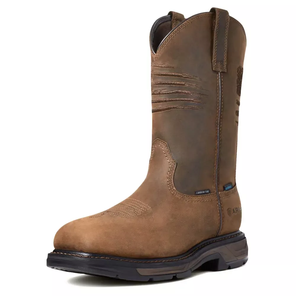 Ariat Men's WorkHog XT Patriot Waterproof Safety Toe Boots - Distressed Brown, 7 10036002