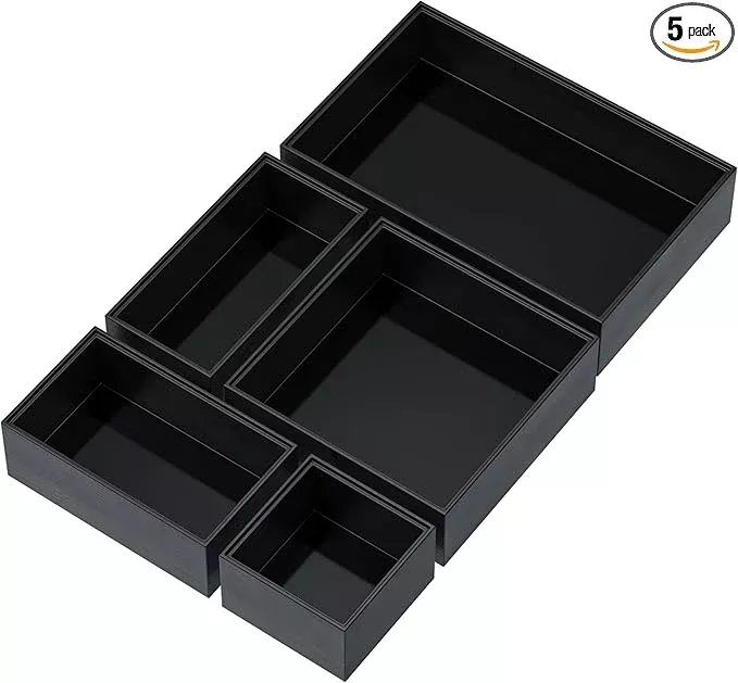 Bamboo Drawer Organizer Set, 5 PCS Multi-use Varied Sizes Junk Drawer Organizer Kitchen Storage Box for Office, Home, Bedroom, Bathroom, Bamboo