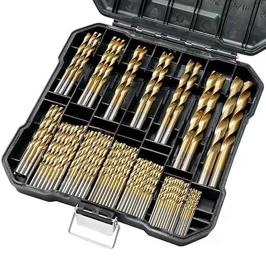 BeHappy 99 Pcs Drill Bit Set, 135° Tip Titanium Coated High Speed Steel, Twist Drill Bit Kit for Iron, Aluminum Alloy, Copper, Wood, Plastic, with Hard Storage 1/16“-3/8”