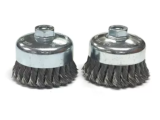 Benchmark Abrasives 4" Knot Wire Cup Brush for Narrow Holes Derusting Paint Removal Deburring Ferrous Metals Concrete, Wire End Brush for Angle Pneumatic Grinder - Carbon Steel (Pack of 2)