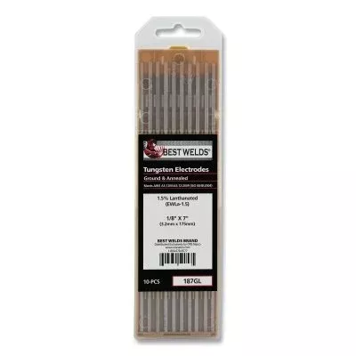 Best Welds 15%anthanated Tungsten Electrode, 1/8" x 7", 10 Pack 187GL