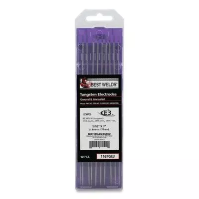 Best Welds E3 Tungsten Electrode, 1/16" x 7", 10 Pack 1167GE3