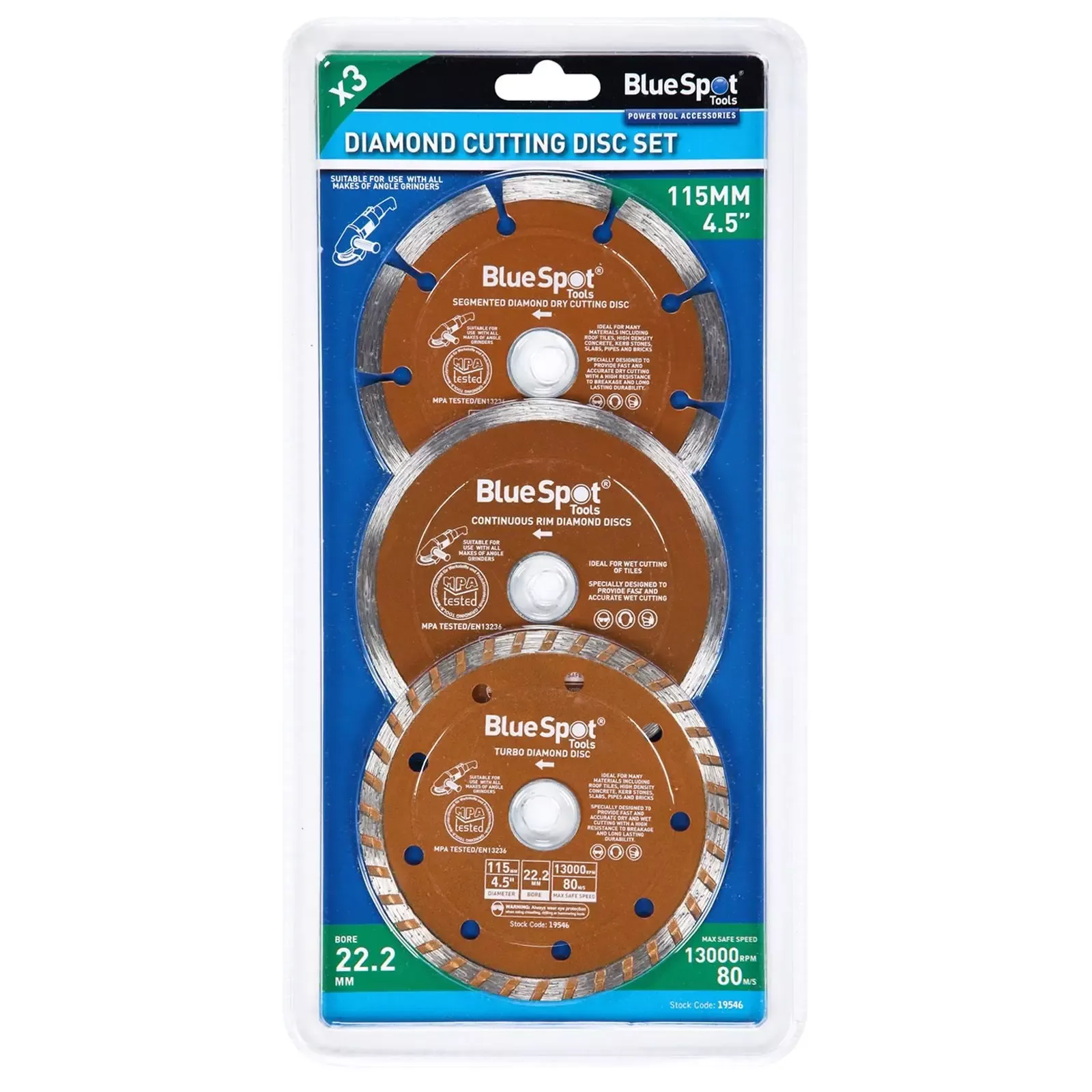 BlueSpot Diamond Cutting Disc Set 3 Piece 115mm