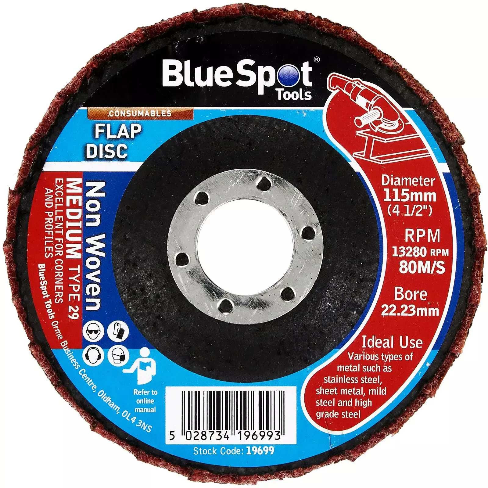 BlueSpot Medium Non Woven Flap Disc 115mm (4.5")