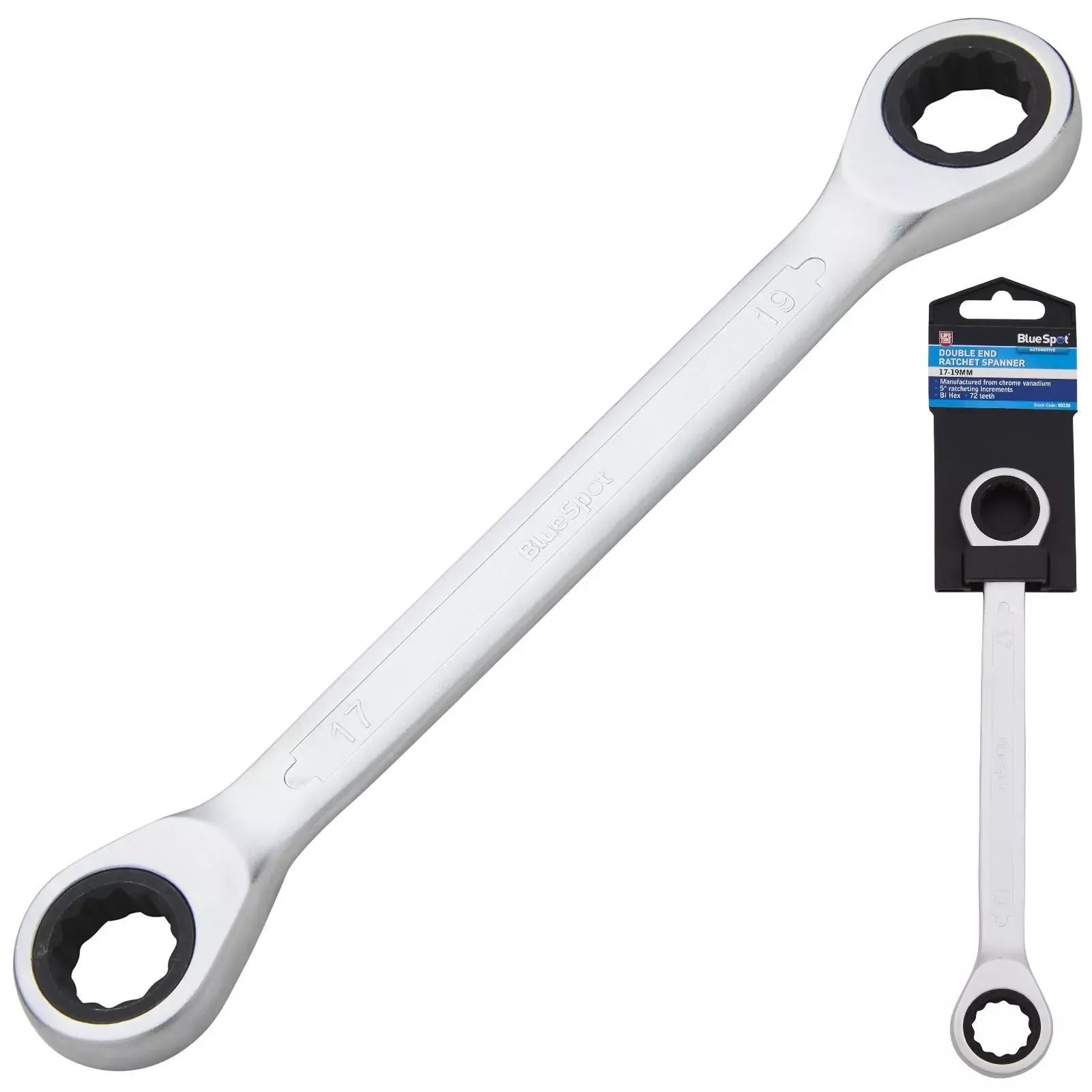 BlueSpot Ratchet Ring Spanner Double End 17mm x 19mm 72 Tooth
