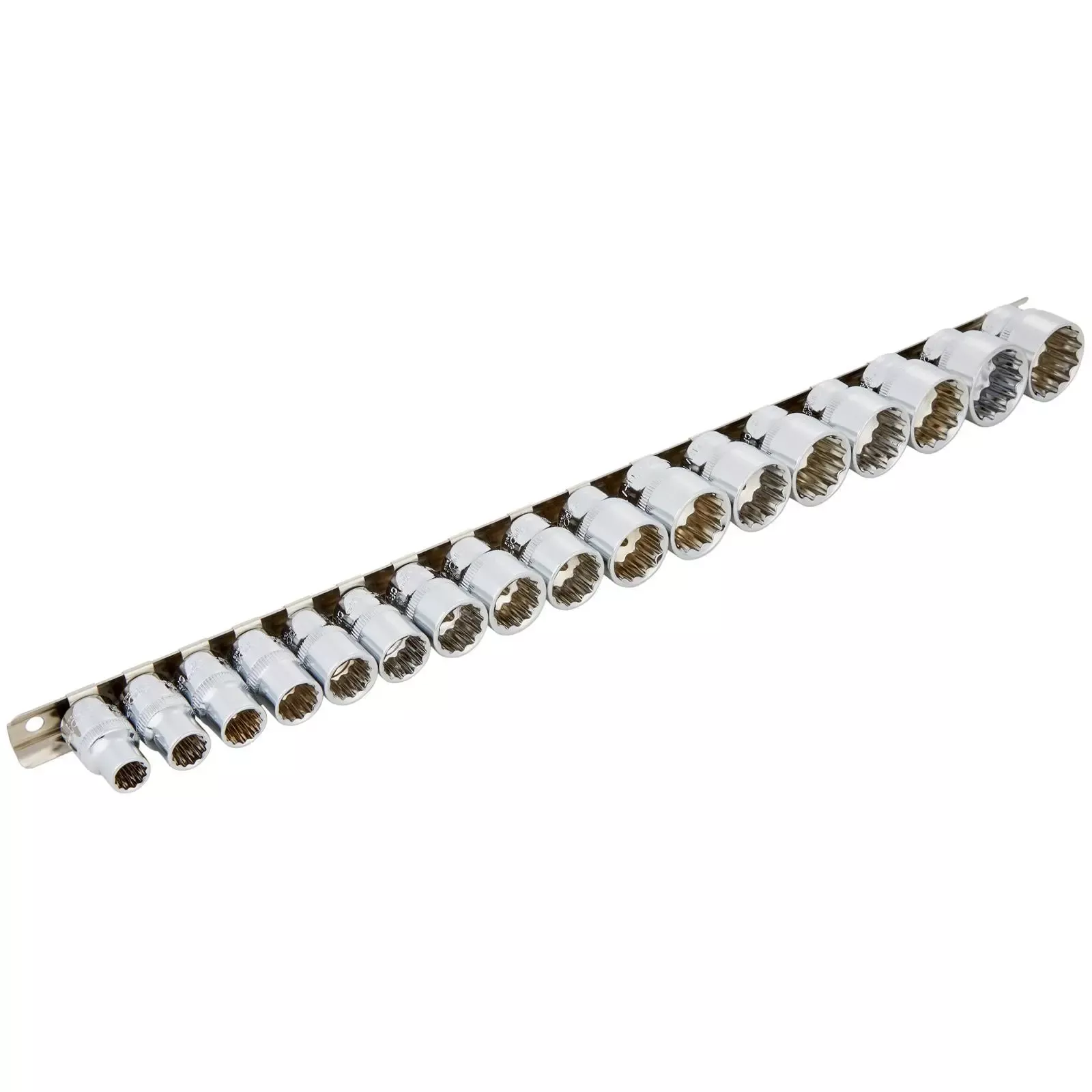 BlueSpot Shallow Socket Set on Rail 17 Piece 3/8" Drive Metric 8-24mm