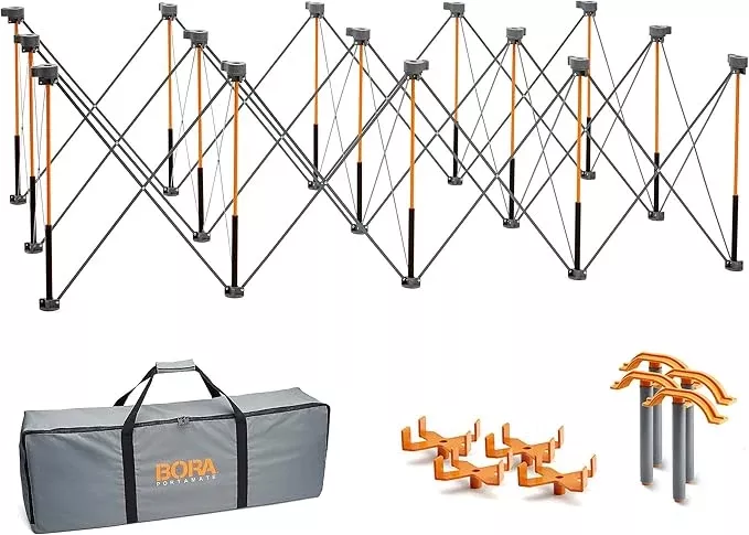 BORA Centipede 30in Folding Work Table Set - No Assembly 15-Strut Collapsible Table 6000lb Weight Limit - 4x8ft Mobile Work Station with Storage Bag, Foldable Work Bench Table - CK15S, Orange