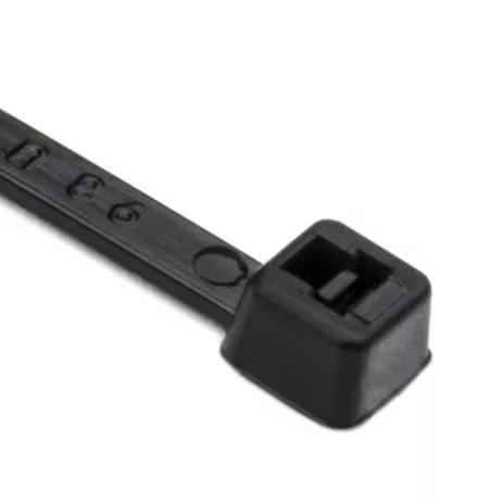 Cable Tie, 8" Long, UL Rated, 18lb Tensile Strength, PA66, Black, 100/pkg