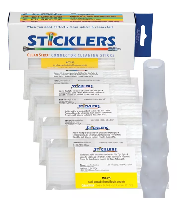 CleanStixx Fiber Optic Connector Cleaning Swabs for all exposed cylindrical ferrules or termini.