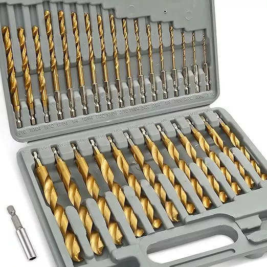 COMOWARE Titanium Impact Drill Bit Set - 30 Pcs Hex Shank HSS, Quick Change Design, 1/16"-1/2"
