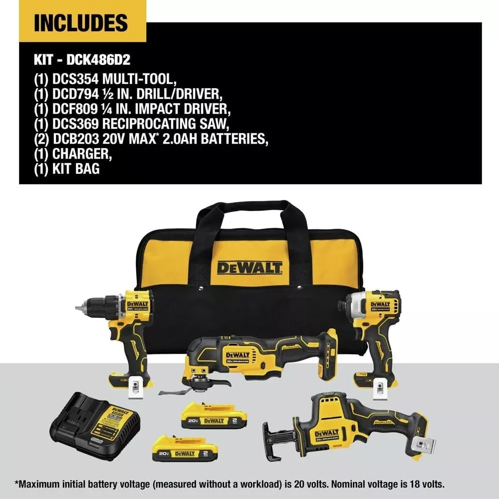 DEWALT 20V MAX* ATOMIC Brushless 4-Tool Combo Kit - DCK486D2