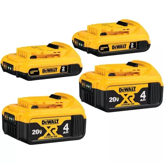DEWALT 20V MAX* Lithium-Ion Battery 4-Pack (Two 4.0Ah XR & Two 2.0Ah Compact) - DCB324-4
