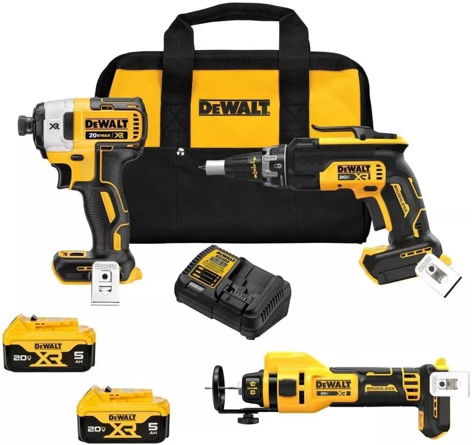 DEWALT 20V MAX XR Brushless 3-Tool Drywall Combo Kit (5.0Ah) - DCK303P2
