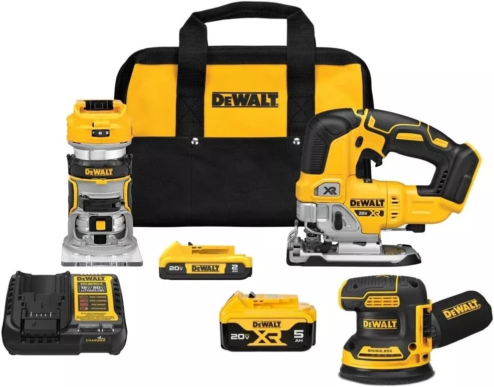 DEWALT 20V MAX XR Woodworking 3-Tool Combo Kit | Router, Jig Saw, Sander - DCK307D1P1