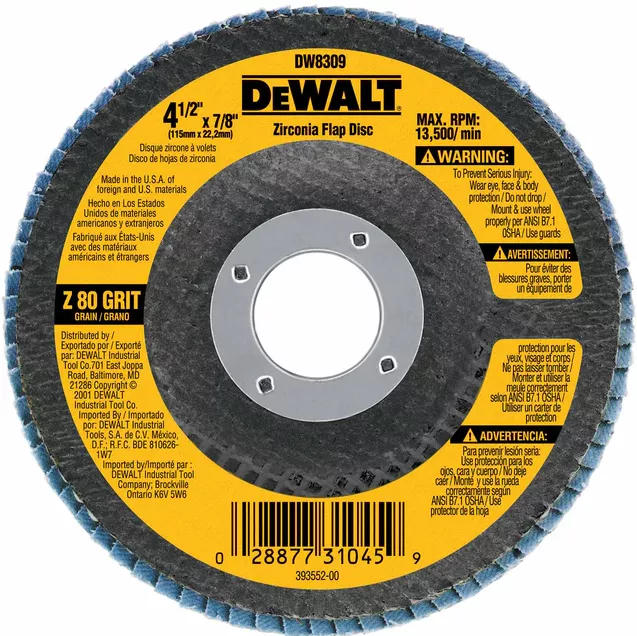 DeWalt 4-1/2" X 7/8" Flap Disc Zirconia 80-Grit DW8309