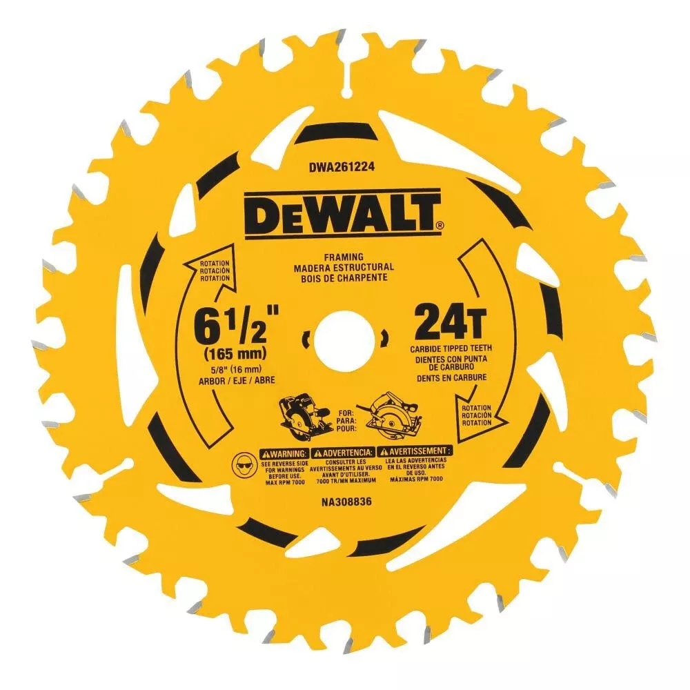 DeWalt 6-1/2" 24T Circular Saw Blade DWA261224