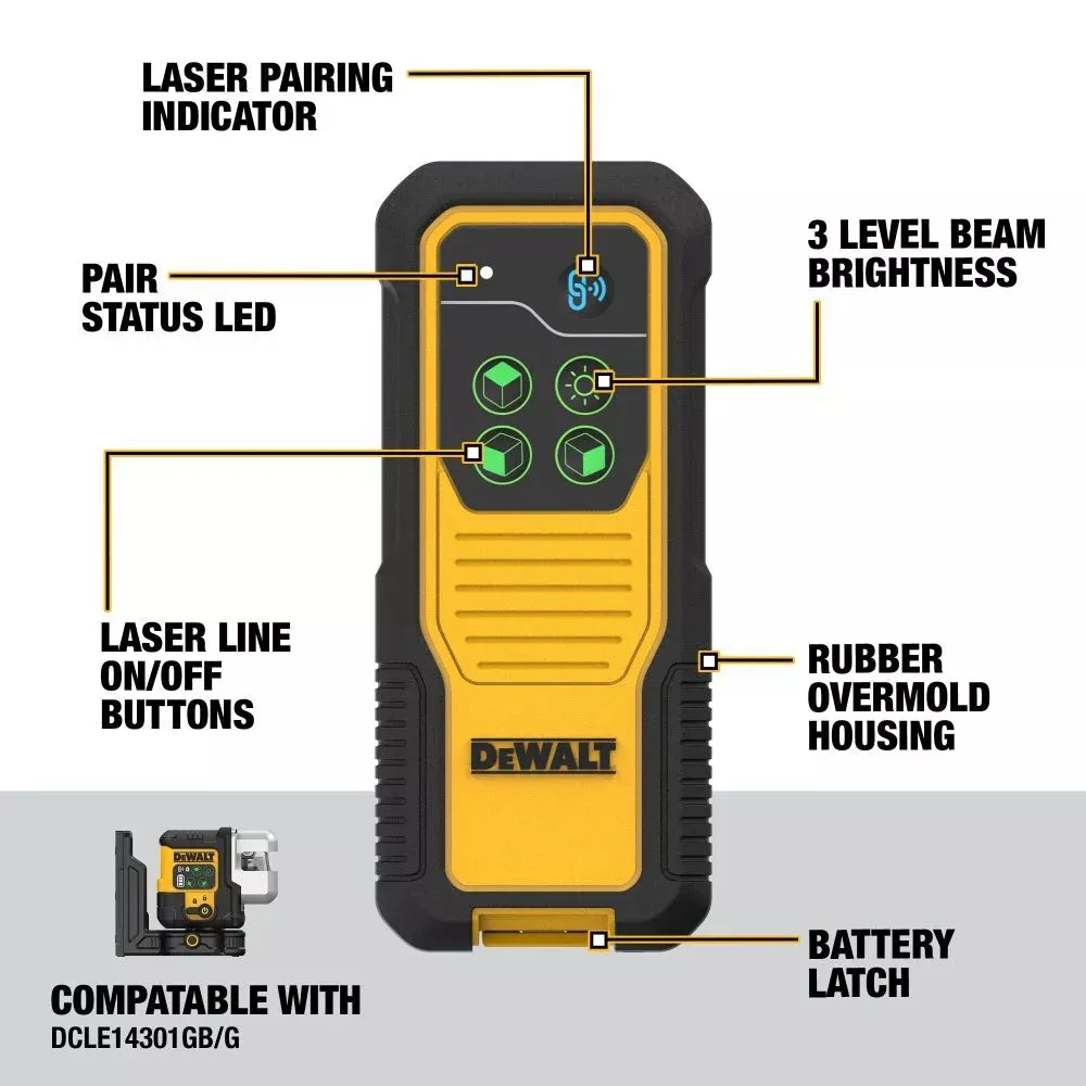 DEWALT Bluetooth Remote Control for Green Line & Spot Lasers - 330ft Range - DCLEAUSBRC3