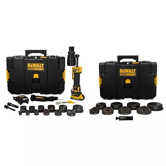 DEWALT DCE600D1K4 20V MAX* Hydraulic Knockout Tool Kit: 1/2"-4" Precision Punching