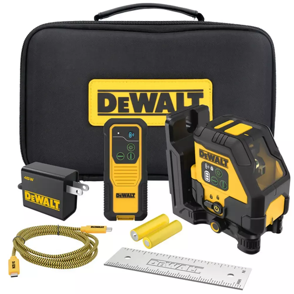 DEWALT DCLE14201G USB Rechargeable Green Cross Line Laser Kit - Precision & Efficiency