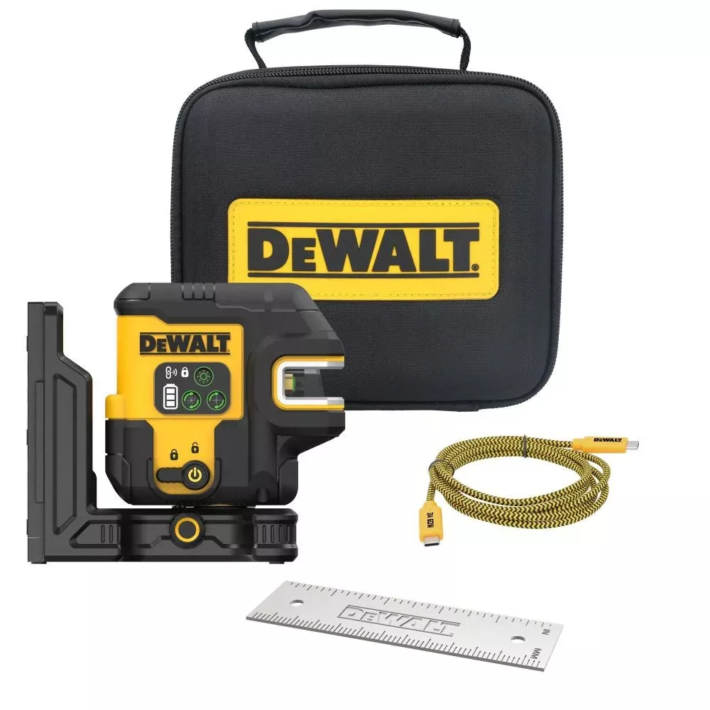 DEWALT DCLE14221GB USB Rechargeable Green 2-Spot & Cross Line Laser Level Base Kit