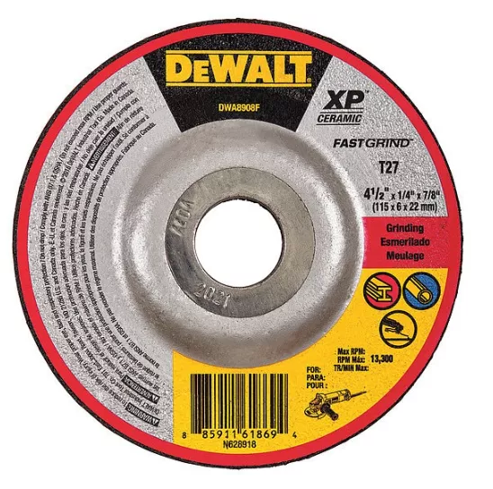 DeWalt XP 4-1/2" x 1/4" x 7/8" Grinding Wheels Ceramic Type 27 DWA8908F